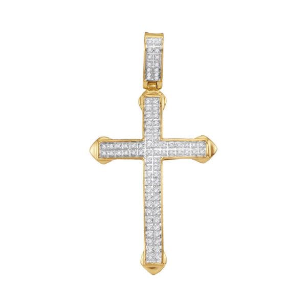 10kt Yellow Gold His Round Diamond Cross Charm Pendant 1/4 Cttw