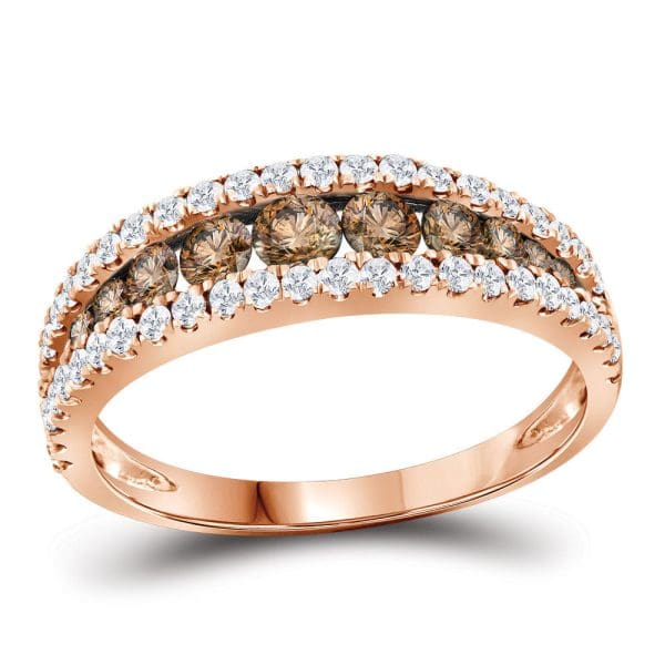 14kt Rose Gold  Round Brown Diamond Band Ring 1 Cttw