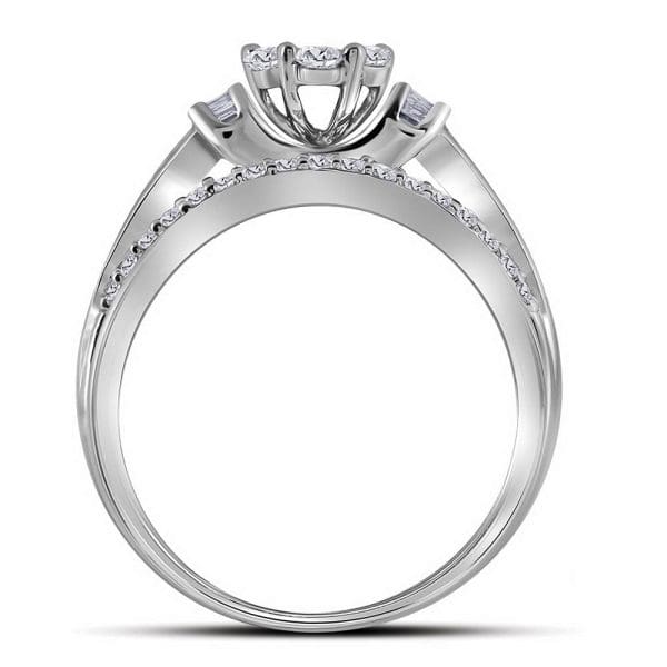 10kt White Gold Round Diamond Cluster Bridal Wedding Engagement Ring 1 Cttw - Image 2