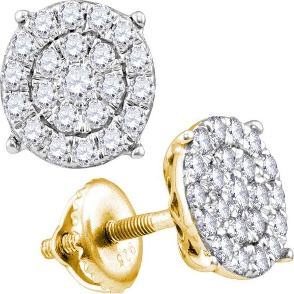 10kt Yellow Gold  Round Diamond Cluster Earrings 1 Cttw