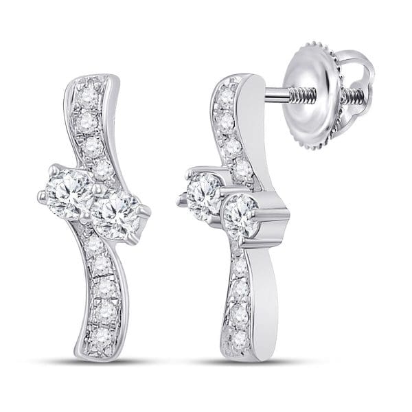 14kt White Gold  Round Diamond Drop Bypass 2-stone Earrings 1/4 Cttw