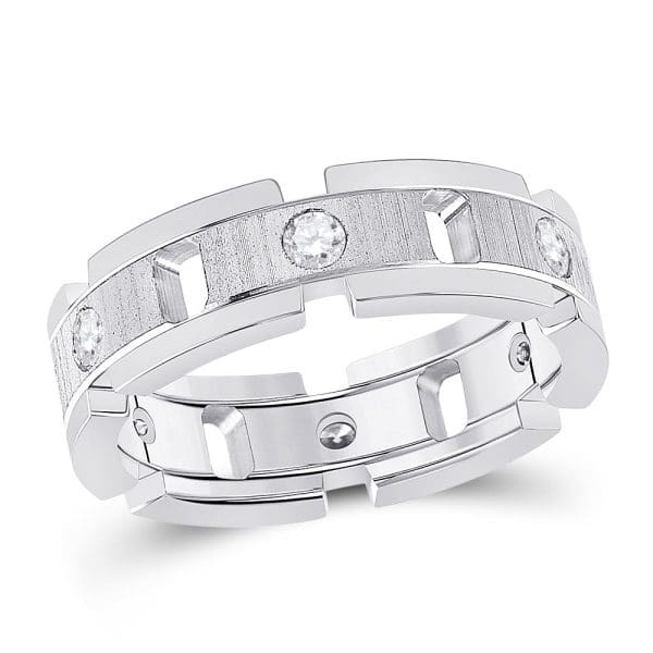 14kt White Gold His Round Diamond Wedding Link Band Ring 1/2 Cttw