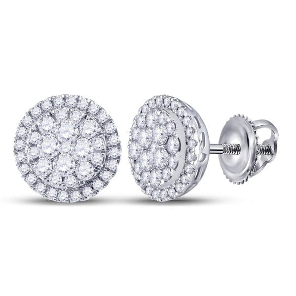 14kt White Gold  Round Diamond Halo Cluster Earrings 1 Cttw