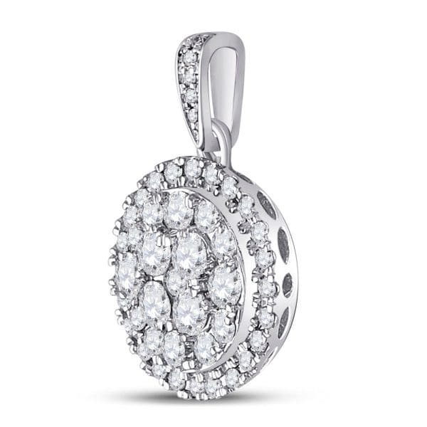 14kt White Gold  Round Diamond Halo Cluster Pendant 1 Cttw - Image 2