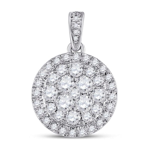 14kt White Gold  Round Diamond Halo Cluster Pendant 1 Cttw