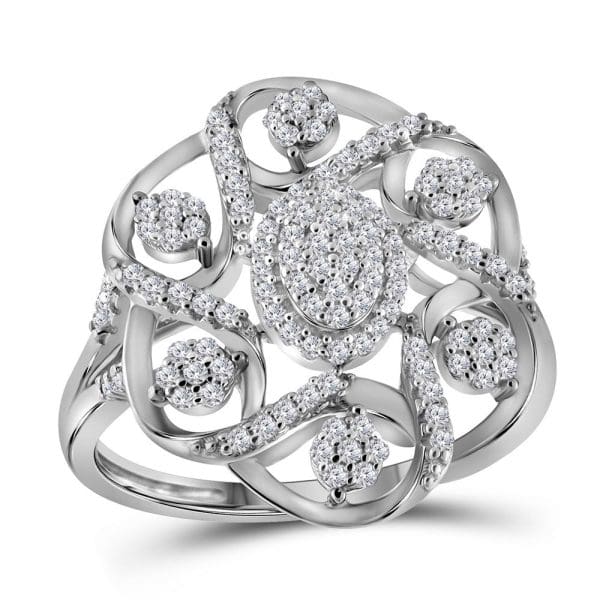 10kt White Gold  Round Diamond Cluster Cocktail Ring 1/3 Cttw