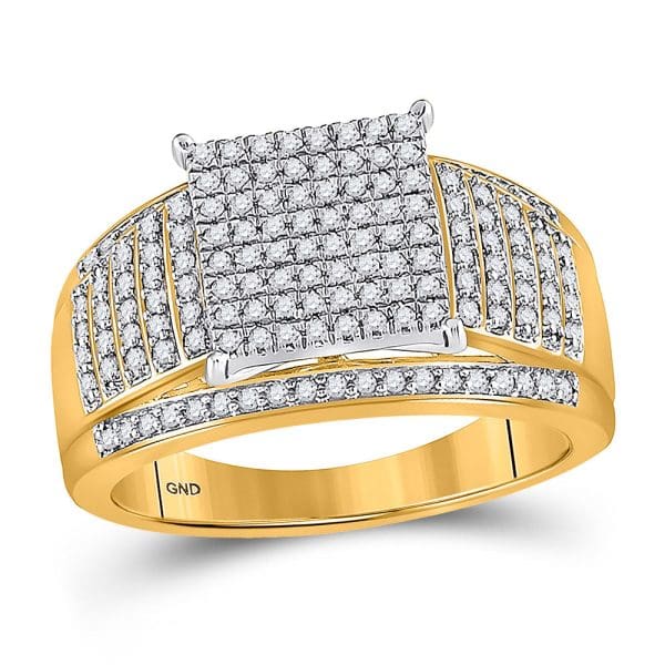 10kt Yellow Gold  Round Diamond Elevated Square Cluster Ring 1/2 Cttw