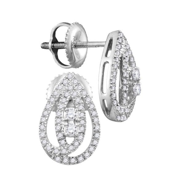 10kt White Gold  Round Diamond Teardrop Earrings 1/4 Cttw