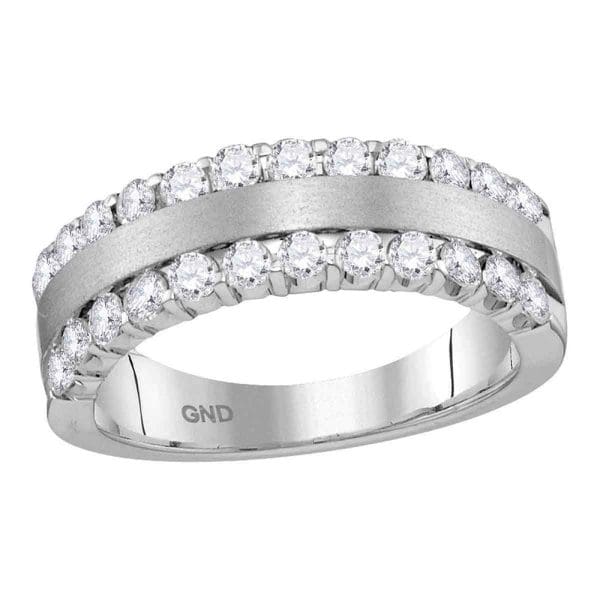 14kt Brushed White Gold  Machine-Set Round Diamond Band Ring 1 Cttw