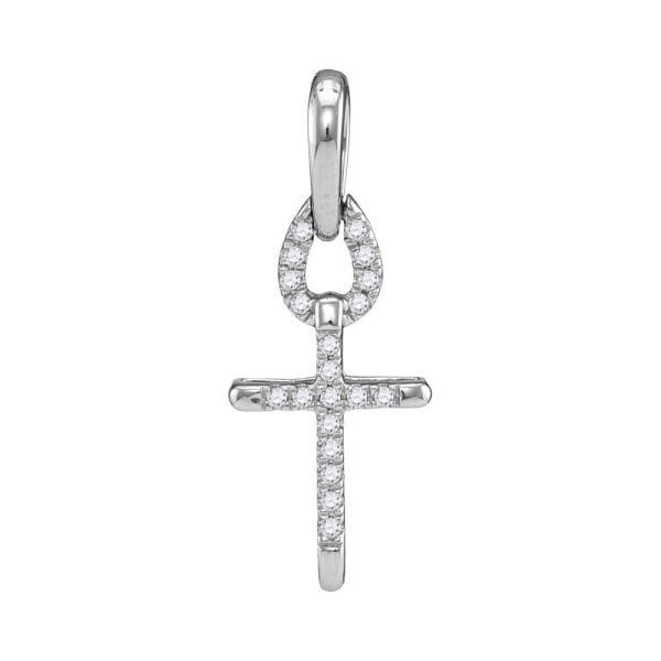 10kt White Gold  Round Diamond Small Roman Cross Religious Pendant 1/10 Cttw