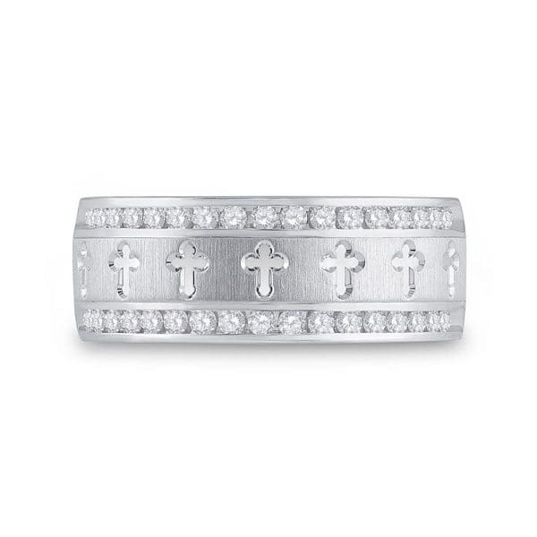 14kt White Gold His Round Diamond Wedding Cross Band Ring 1/2 Cttw - Image 2