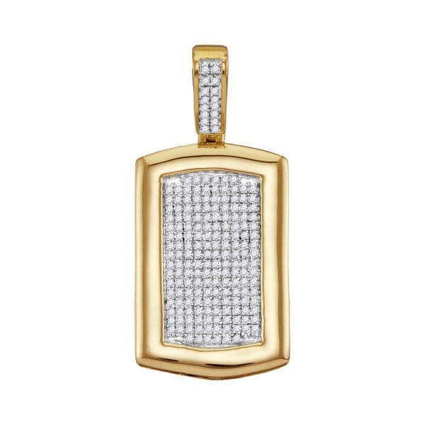 10kt Yellow Gold His Round Diamond Dog Tag Cluster Charm Pendant 1/2 Cttw