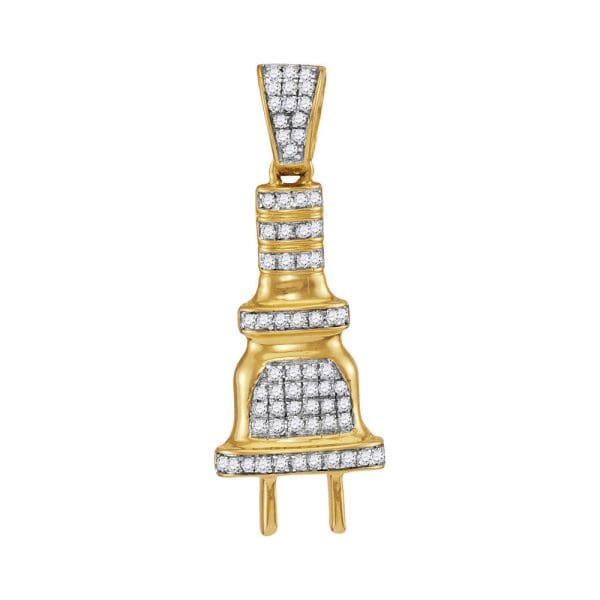 10kt Yellow Gold His Round Diamond Power Plug Charm Pendant 1/5 Cttw