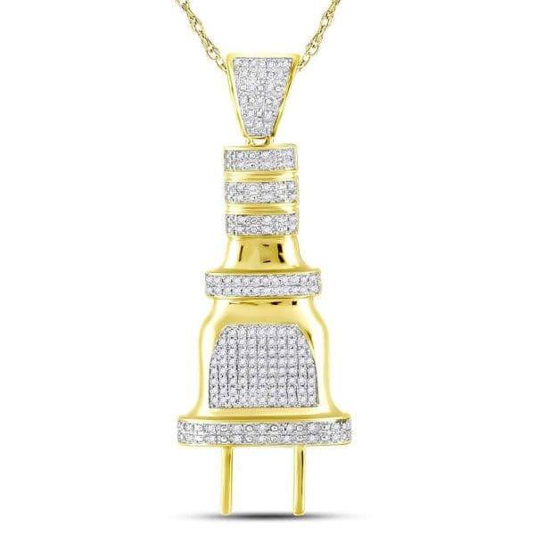 10kt Yellow Gold His Round Diamond Electric Plug Socket Charm Pendant 1/2 Cttw