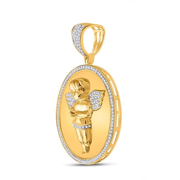 10kt Yellow Gold His Round Diamond Circle Angel Cub Medallion Charm Pendant 1/2 Cttw - Image 2