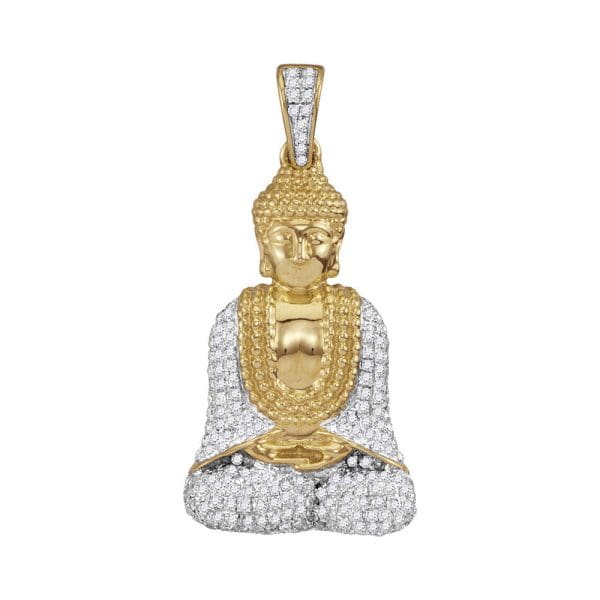 10kt Yellow Gold His Round Diamond Gautama Buddha Charm Pendant 1/2 Cttw