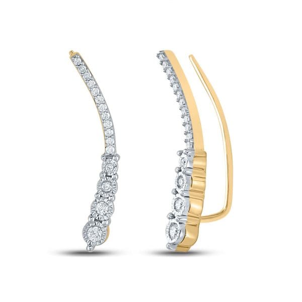 Yellow-tone Sterling Silver -  Round Diamond Climber Earrings 1/4 Cttw