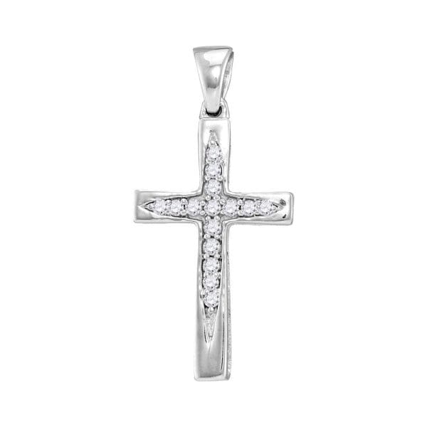 10kt White Gold  Round Diamond Cross Pendant 1/10 Cttw