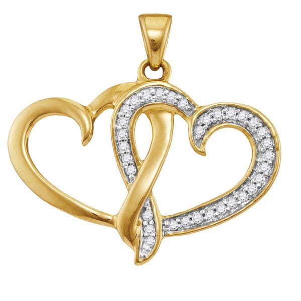 10kt Yellow Gold  Round Diamond Double Joined Heart Pendant 1/10 Cttw