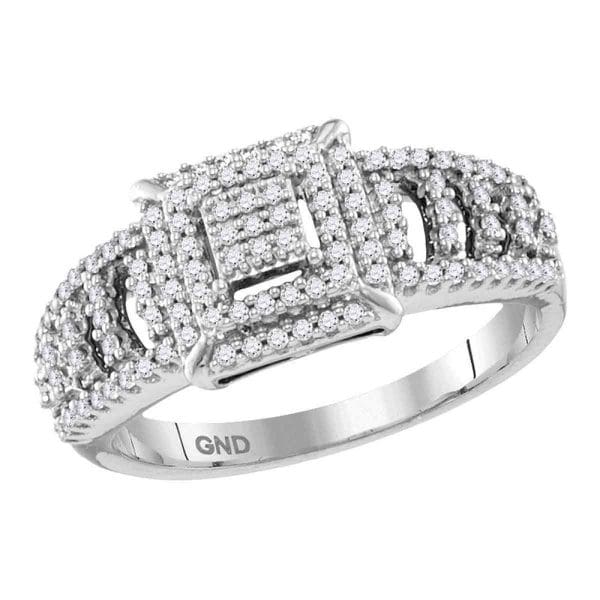 10kt White Gold  Round Diamond Square Cluster Ring 1/3 Cttw