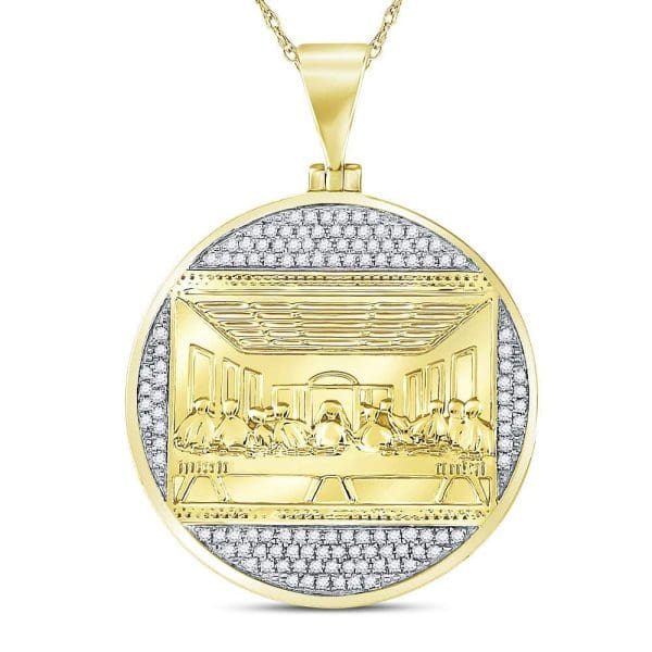 10kt Yellow Gold His Round Diamond Last Supper Religious Charm Pendant 1/2 Cttw