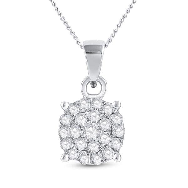 10kt White Gold  Round Diamond Cluster Pendant 1/4 Cttw