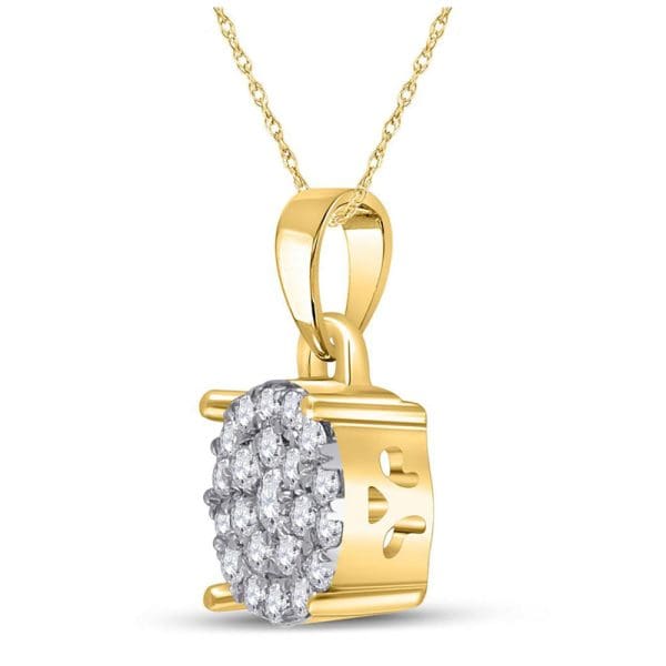 Round Diamond Cluster Pendant - 10K Yellow Gold - Diamond Cluster Pendant - Image 2