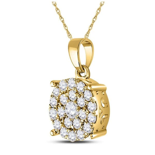 Round Diamond Cluster Pendant - 19K Yellow Gold - Diamond Cluster Pendant - Image 2