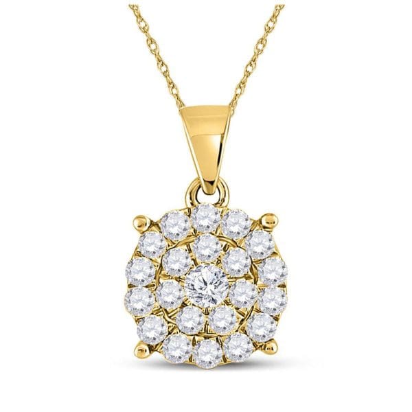 Round Diamond Cluster Pendant - 19K Yellow Gold - Diamond Cluster Pendant