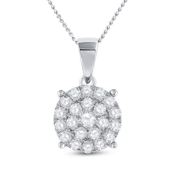 10kt White Gold  Round Diamond Cluster Pendant 2 Cttw