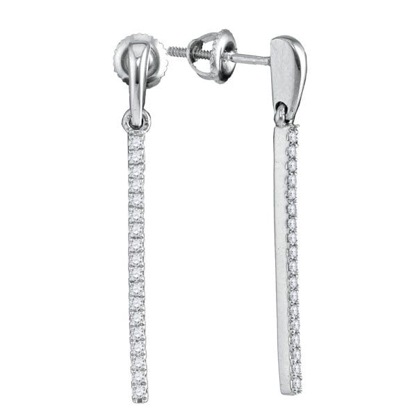 10kt White Gold  Round Diamond Vertical Drop Dangle Earrings 1/5 Cttw