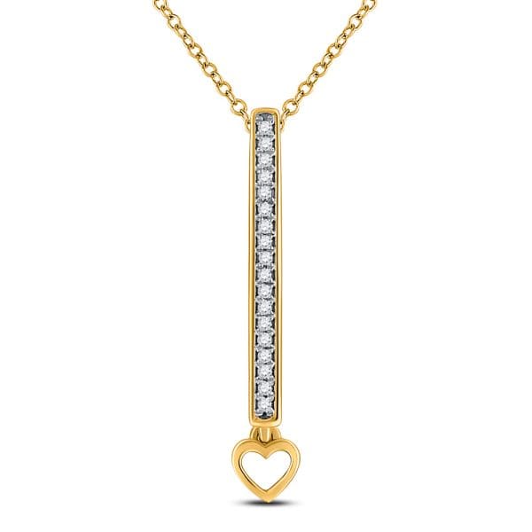 10kt Yellow Gold  Round Diamond Heart Bar Pendant 1/12 Cttw