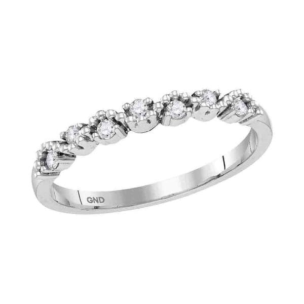 10kt White Gold  Round Diamond Stackable Band Ring 1/8 Cttw