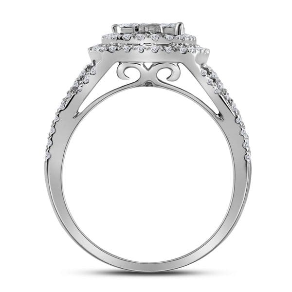 14kt White Gold Princess Diamond Bridal Wedding Ring Band Set 1-1/2 Cttw - Image 2