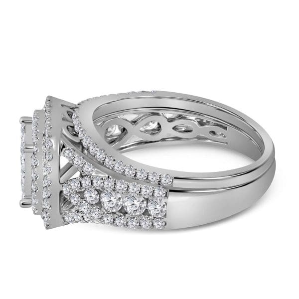 14kt White Gold Princess Diamond Bridal Wedding Ring Band Set 1-1/2 Cttw - Image 4