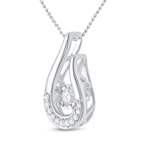 10kt White Gold  Round Diamond Moving Teardrop Solitaire Pendant 1/10 Cttw - Image 2