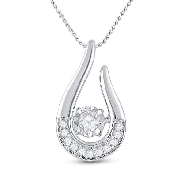 10kt White Gold  Round Diamond Moving Teardrop Solitaire Pendant 1/10 Cttw