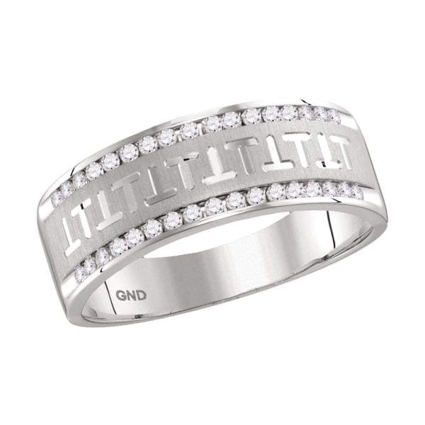 14kt White Gold His Round Diamond Wedding Band Ring 1/3 Cttw