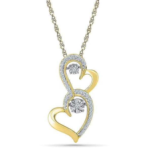 Yellow-Tone Sterling Silver  Round Diamond Moving Heart Pendant 1/8 Cttw