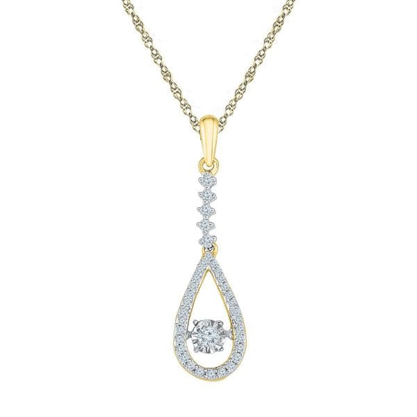 10kt Yellow Gold  Round Moving Twinkle Diamond Teardrop Pendant 1/5 Cttw