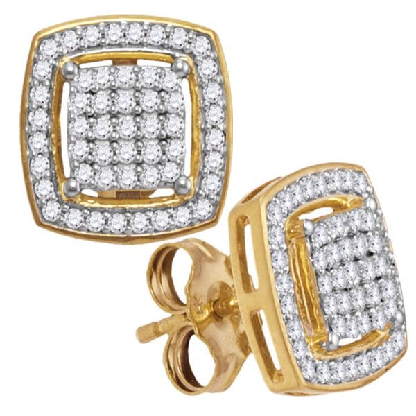 10kt Yellow Gold  Round Diamond Square Frame Cluster Earrings 1/3 Cttw