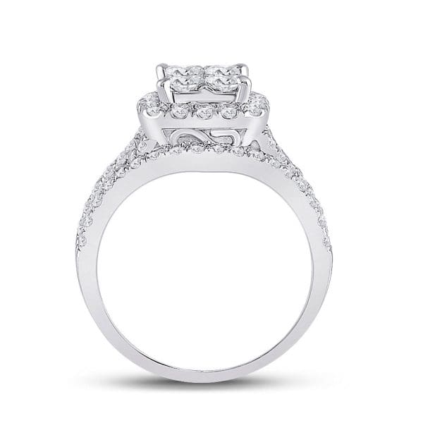 14kt White Gold Princess Diamond Cluster Bridal Wedding Engagement Ring 2 Cttw - Image 3