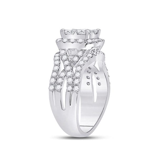 14kt White Gold Princess Diamond Cluster Bridal Wedding Engagement Ring 2 Cttw - Image 4