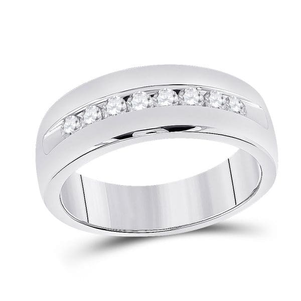 14kt White Gold His Round Diamond Wedding Single Row Band Ring 1/2 Cttw