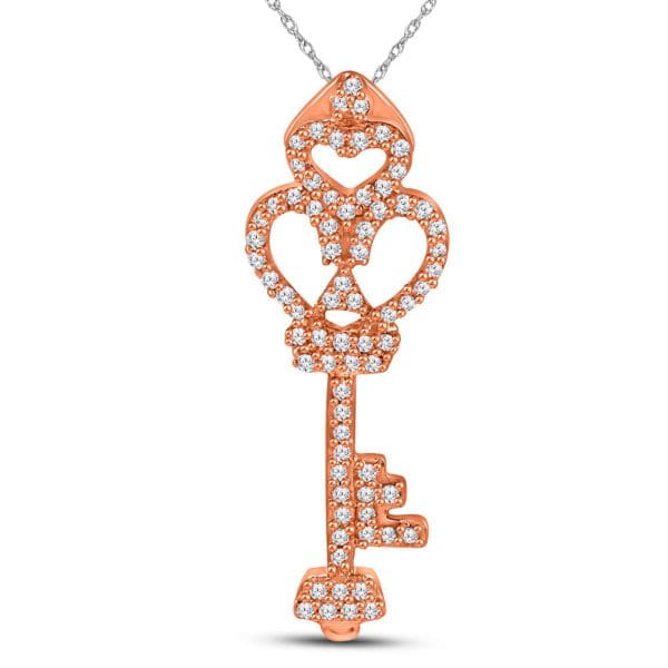 10kt Rose Gold  Round Diamond Trefoil Key Pendant 1/5 Cttw