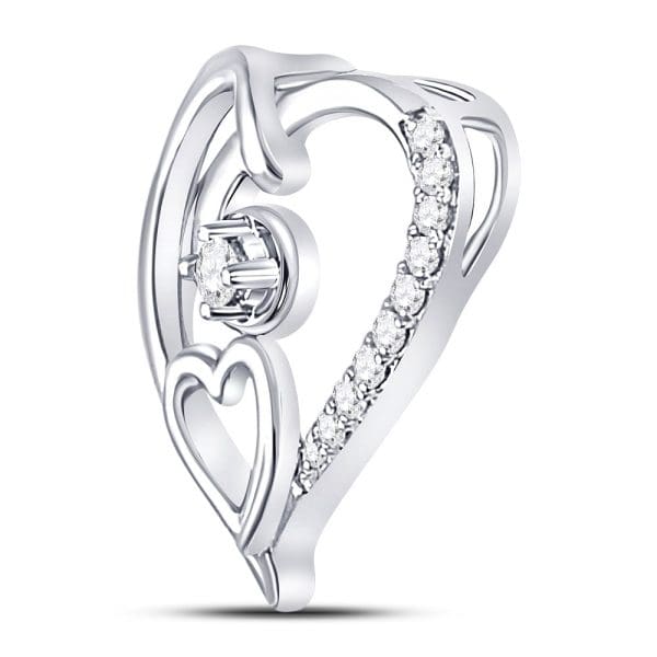 10kt White Gold  Round Diamond Heart Pendant 1/10 Cttw - Image 2