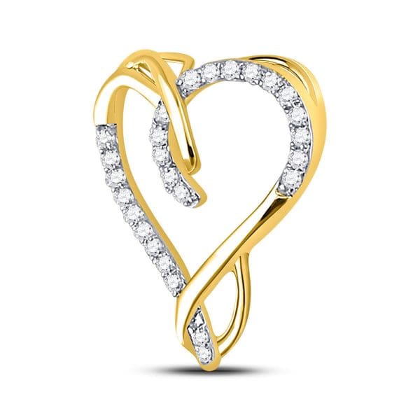 10kt Yellow Gold  Round Diamond Heart Pendant 1/8 Cttw - Image 2