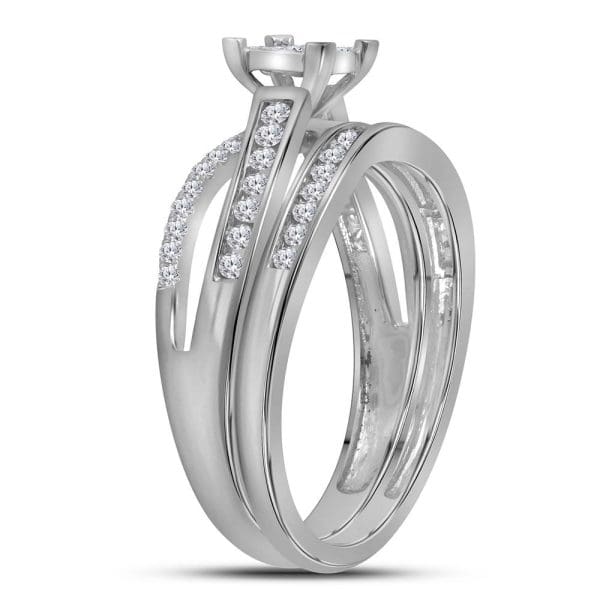 14kt White Gold Princess Diamond Bridal Wedding Ring Band Set 1/2 Cttw - Image 3