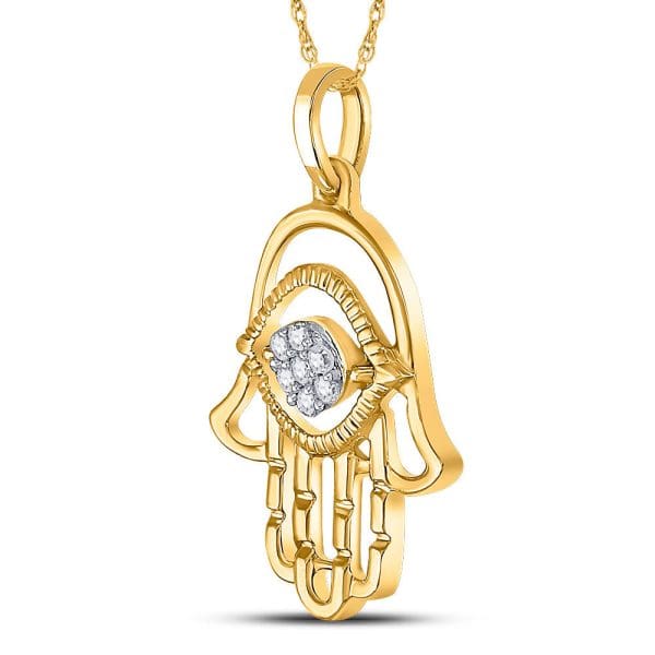 10kt Yellow Gold  Round Diamond Hamsa Fashion Pendant 1/20 Cttw - Image 2