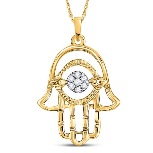 10kt Yellow Gold  Round Diamond Hamsa Fashion Pendant 1/20 Cttw